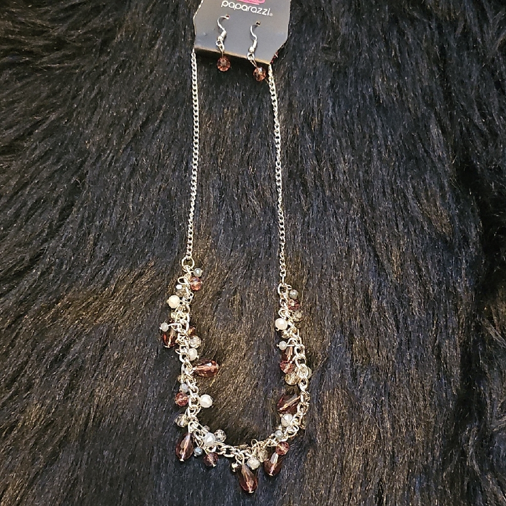 Paparazzi Silver and Dark Red Necklace Set